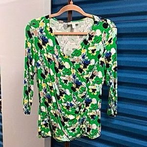 Dana Buchman Green Floral Wrap front Top